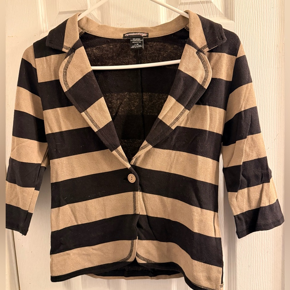 Women’s Y2K Striped Black and Tan Button-Front Blazer Eyeshadow Girls size L